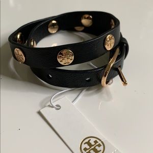 NWT Tory Burch Black Bracelet w Gold Logo